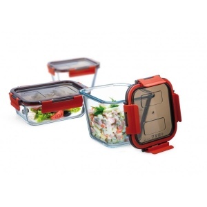 Vas termorezistent patrat cu capac plastic CLICK 0.9 L - Img 4