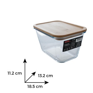 Vas termorezistent rectangular cu capac bambus 1.35 L - Img 3