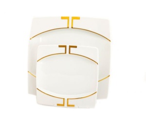 EYE model geometric decor AUR Serviciu de tort portelan Bohemia ( 7 piese )