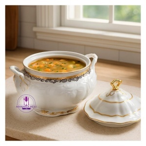 MARIE LOUISE decor AUR Supiera cu capac portelan Bohemia 3500 ml - Img 3