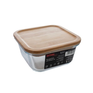 Vas termorezistent patrat cu capac bambus 0.5 L - Img 2