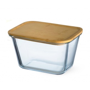 Vas termorezistent rectangular cu capac bambus 1.35 L - Img 4
