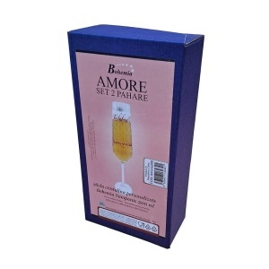 AMORE Set 2 pahare sticla cristalina personalizate Bohemia sampanie 200 ml (Amore200)  - CUTIE