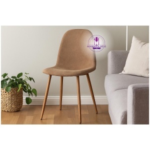 HELSINKI Scaun dining stofa bej – picioare metalice aspect lemn