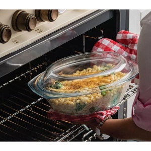Vas sticla termorezistenta oval 3 l cu capac 1.4 l - Img 1