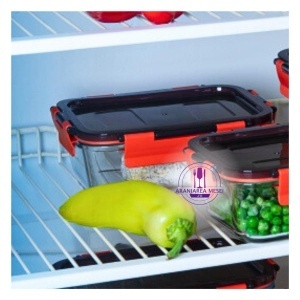 Vas termorezistent rectangular cu capac plastic CLICK 0.85 L