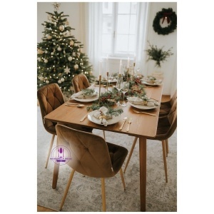 GOTEBORG Scaun dining catifea maro – picioare metalice aspect lemn - Img 8