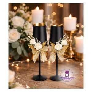 SANDRA NEGRU MAT (interior auriu metalic) - Pahare sampanie sticla cristalina Bohemia 200 ml (set 6 bucati) (40728-200-D5384)