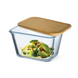 Vas termorezistent rectangular cu capac bambus 1.35 L - Img 1