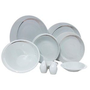 FUTURE PLATINUM Serviciu masa portelan Bohemia cu decor platina 12 persoane ( 44 piese )
