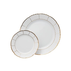 MENUET decor AUR Serviciu tort portelan Bohemia 6 persoane ( 7 piese ) - Img 2