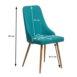 OSLO Scaun dining stofa verde turcoaz – picioare metalice aspect lemn - Img 7
