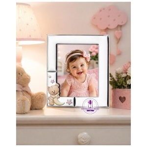 Rama foto Argint "Bebe" 13x18 cm - Ursuleti Semiluna Roz