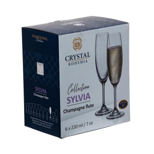 SYLVIA Set 6 pahare sticla cristalina Bohemia sampanie flute 220 ml - Img 3