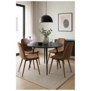 HELSINKI Scaun dining stofa bej – picioare metalice aspect lemn - Img 8