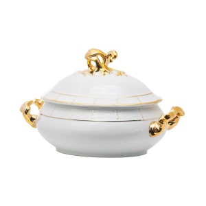MENUET decor AUR Supiera cu capac portelan Bohemia 2200 ml