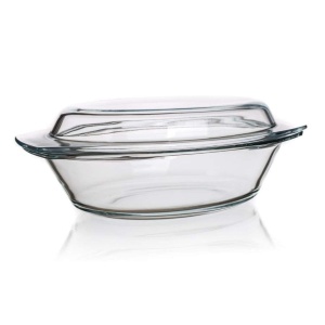 Vas sticla termorezistenta oval 3 l cu capac 1.4 l - Img 2