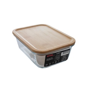 Vas termorezistent rectangular cu capac bambus 0.85 L - Img 2