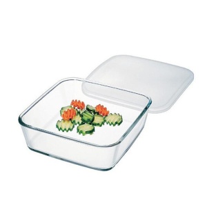 Caserola sticla termorezistenta patrata cu capac plastic 1l - Img 1