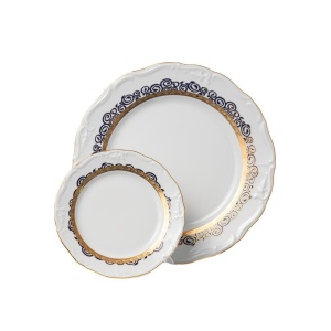 MARIE LOUISE decor AUR Serviciu tort portelan Bohemia 6 persoane ( 7 piese ) - Img 2