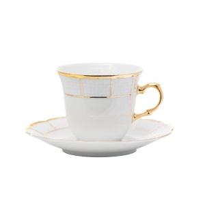 MENUET decor AUR Serviciu ceai / cappuccino portelan Bohemia 6 persoane 225 ml - Img 2