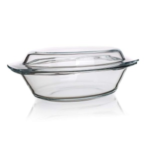 Vas sticla termorezistenta oval 2.4 l cu capac 1.2 l - Img 2