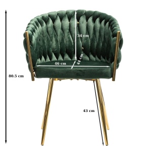 VERONA Scaun dining catifea verde – cadru si picioare metalice aurii - Img 12