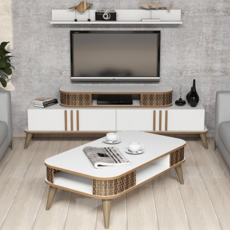 Комплект ТВ шкаф и холна маса Living Eyl&uuml;l Бял