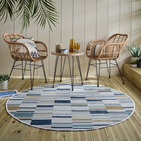 Кръгъл килим Rosco Geo Geo Outdoor Blue 160x160 cm, Flair Rugs