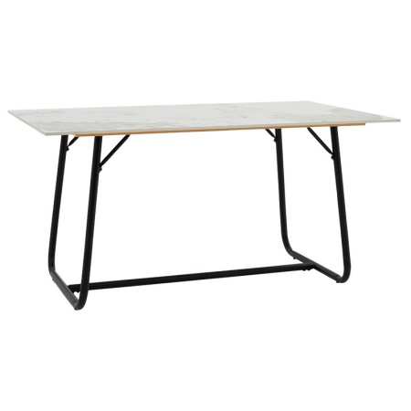 Маса Revello с имитация на камък, бял мрамор - черен метален крак 150x90x75см