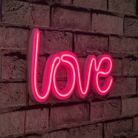 Светеща LED декорация за стена Love Розова 37x19x2 см