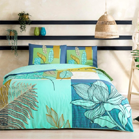 Спално бельо 1 човек с ластик Monstera Mint 100x200 (100% Памук)