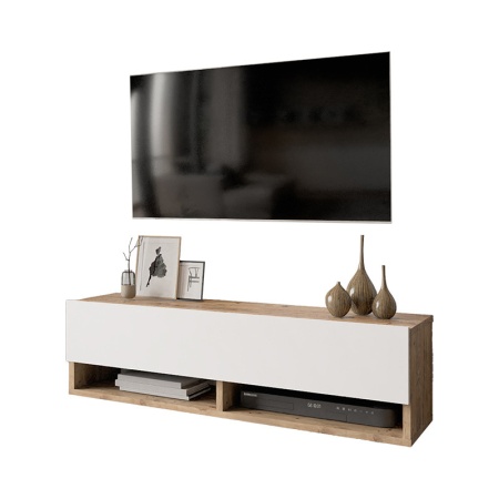 Стенно ТВ шкафче Roscoe бял дъб 100x31.5x29.5см