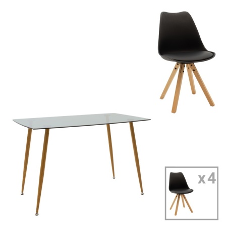 Трапезен комплект от 5 части, Chloe-Caron, Pako World, тъмносиво-черен, 120x70x75 см