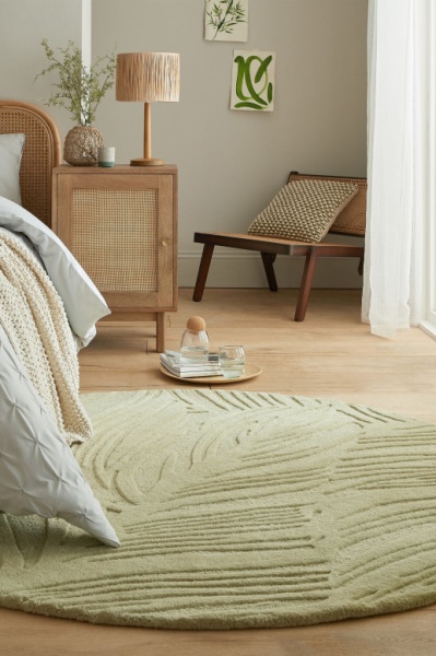 Килим Лино Лийф Зелено Салвия 160X160 см, кръгъл, Flair Rugs