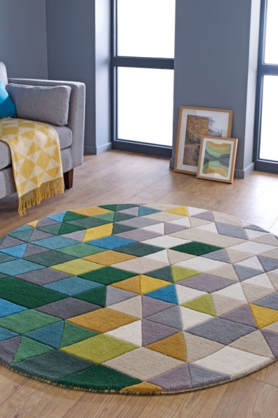 Килим Prism Зелен/Многоцветен 160X160 см, кръгъл, Flair Rugs