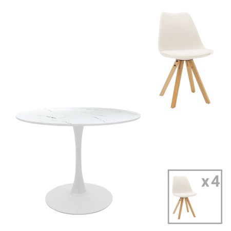 Комплект маса и столове 5 части I-Caron Pako World White 120x120x75 cm