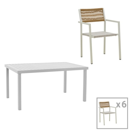 Комплект от 7 градински маси и столове Kliton Savor алуминий бял 150x80x74 cm