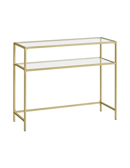 Конзола от закалено стъкло, Vasagle, 2 рафта, 35 x 100 x 80 см, LGT025A01, Златен