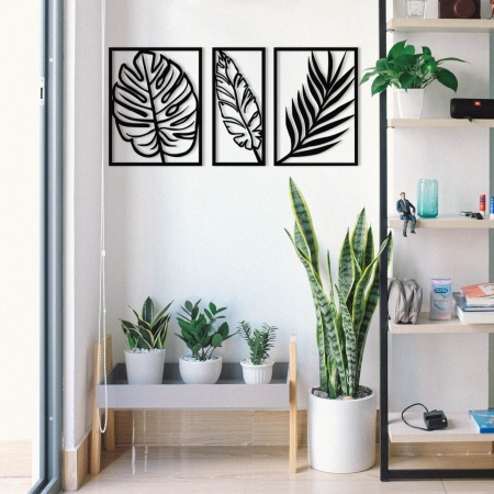 Метална картина Leaf2 Черен 80x38 см