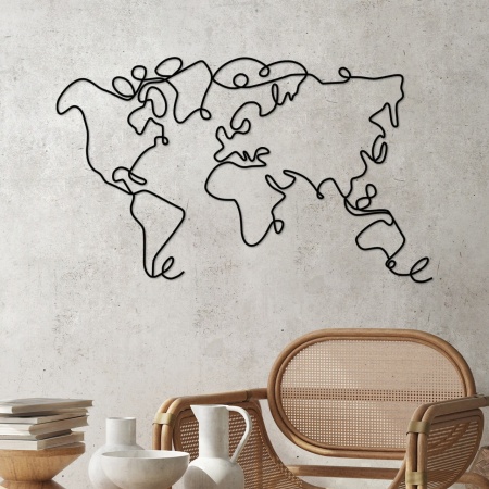 Метална картина World Черна 120x70x1.5 см