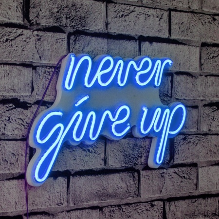 Светеща LED декорация за стена Never Give Up Син 39.5x23x2 см