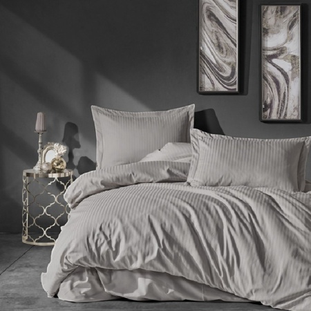 Спално бельо Family Elegant Stripe Бежов, с 2 чаршафа за юрган (Памучен сатен)