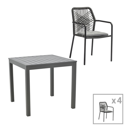 Kliton-Kherson Pako World Anthracite 80x80x74 cm, Комплект градинска маса и столове от 5 части Kliton-Kherson Pako World Anthracite 80x80x74 cm