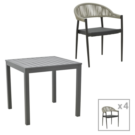 Комплект градинска маса и столове 5 части Elation Pako World Anthracite 80x80x74 cm