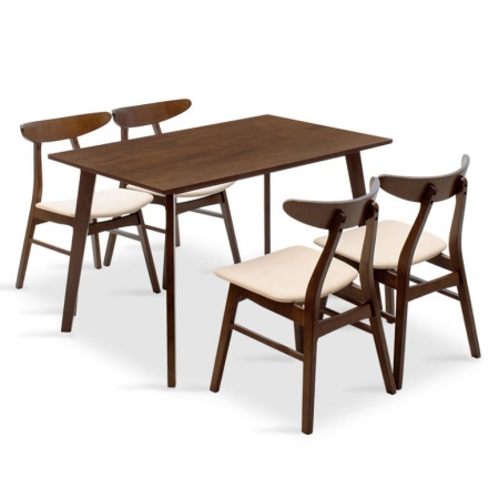 Комплект маса и столове Benson-Orlean 5 части тъмен орех - бежов 120x80x75 см