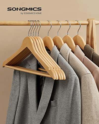 Комплект от 10 дървени закачалки, Songmics, Натурален-Сребрист, 44.5x23x1.2 см