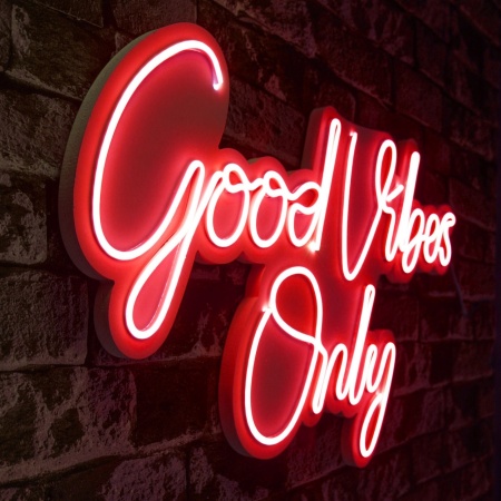Светеща LED декорация за стена Good Vibes Only 2 Червен 37x62x2 см