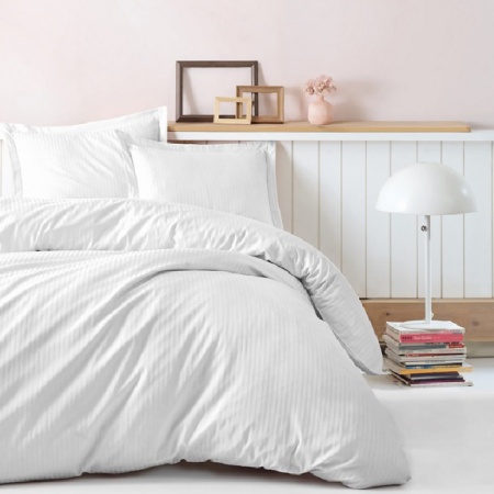 Спално бельо Family Elegant Stripe Бяло, с 2 калъфки за завивка (Памучен сатен)