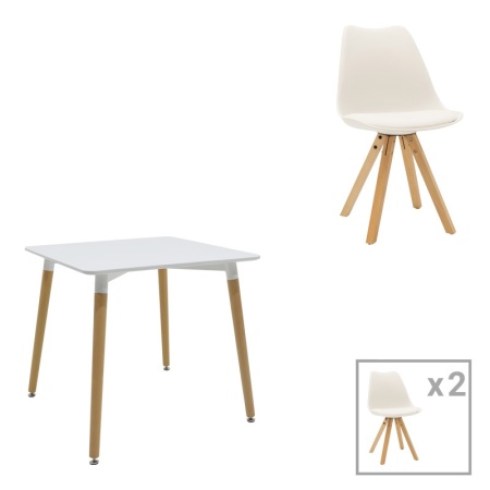 Трапезен комплект от 3 части, Natali-Caron, Pako World, MDF, бяло-естествен цвят, 80x80x76 см